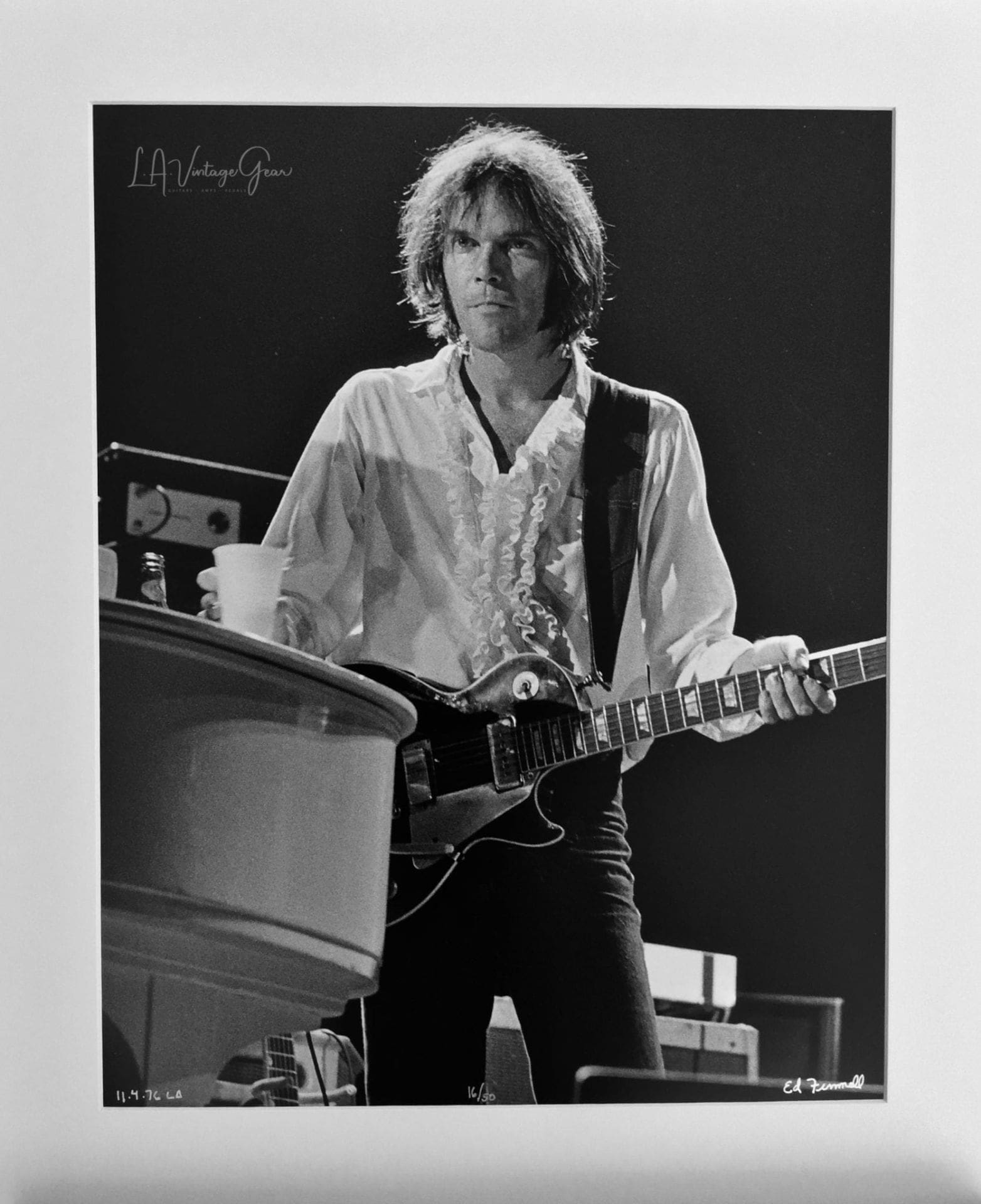 Neil Young & Crazy Horse - Fall Tour 1976 L.A. Forum - Authentic Concert Photo by Ed Finnell - B&W - White Matte 20"x24"