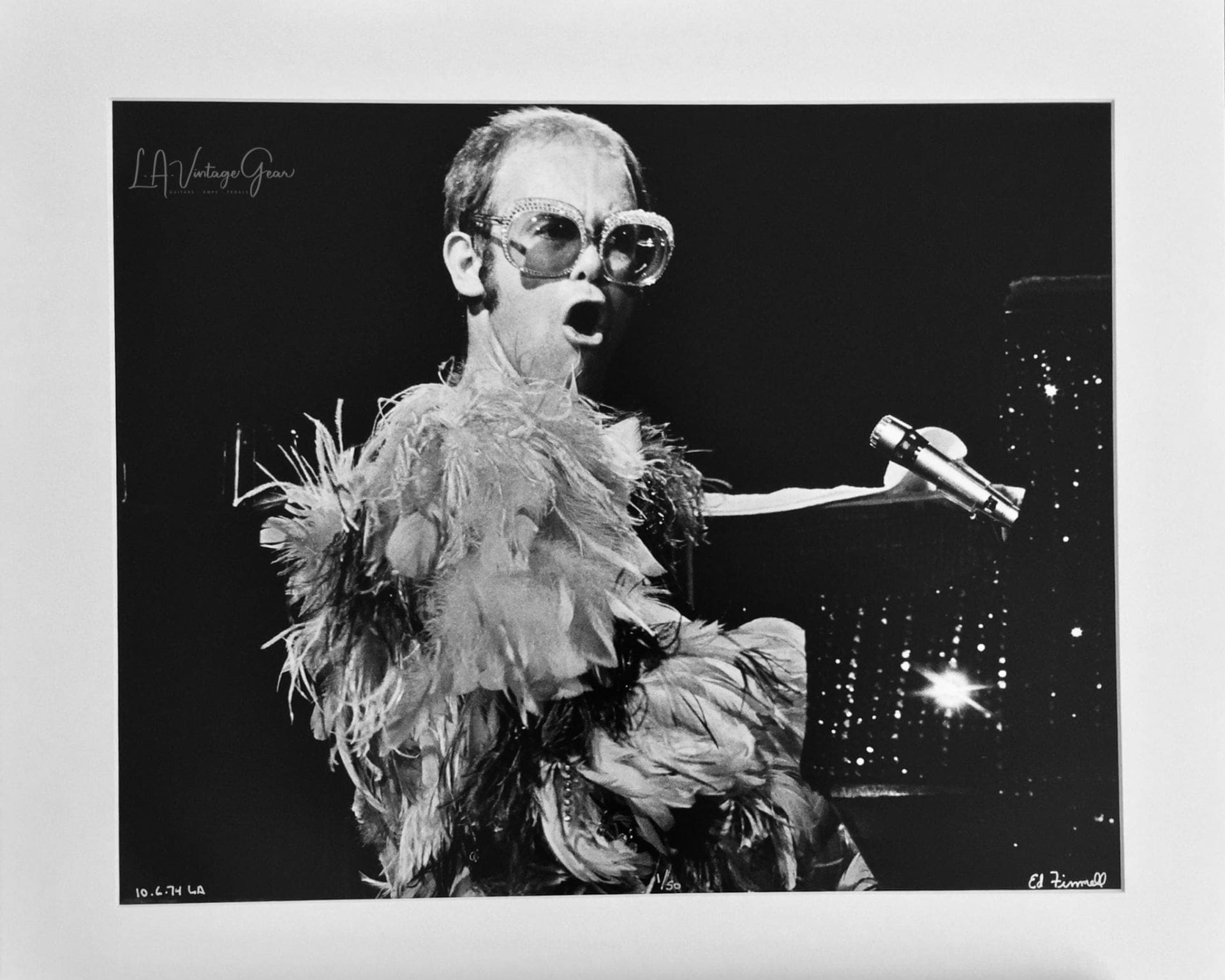 Elton John Goodbye Yellow Brick Road Tour 1974 L.A. Forum - Authentic Concert Photo by Ed Finnell - B&W - White Matte 20"x24"