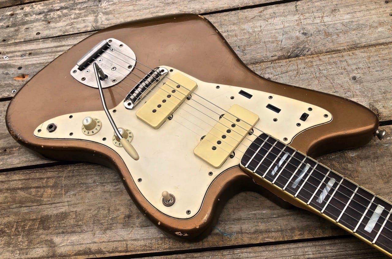Danocaster Custom Gold/Aged Bronze Offset Electric Guitar - Image 2