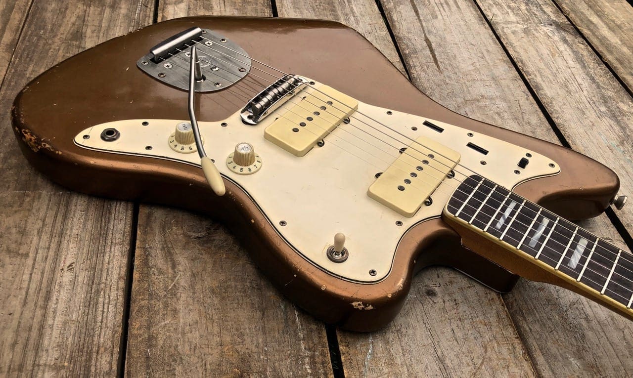 Danocaster Custom Gold/Aged Bronze Offset Electric Guitar - Image 3