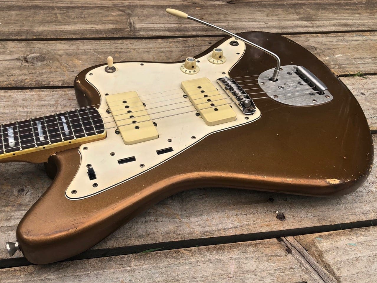 Danocaster Custom Gold/Aged Bronze Offset Electric Guitar - Image 5