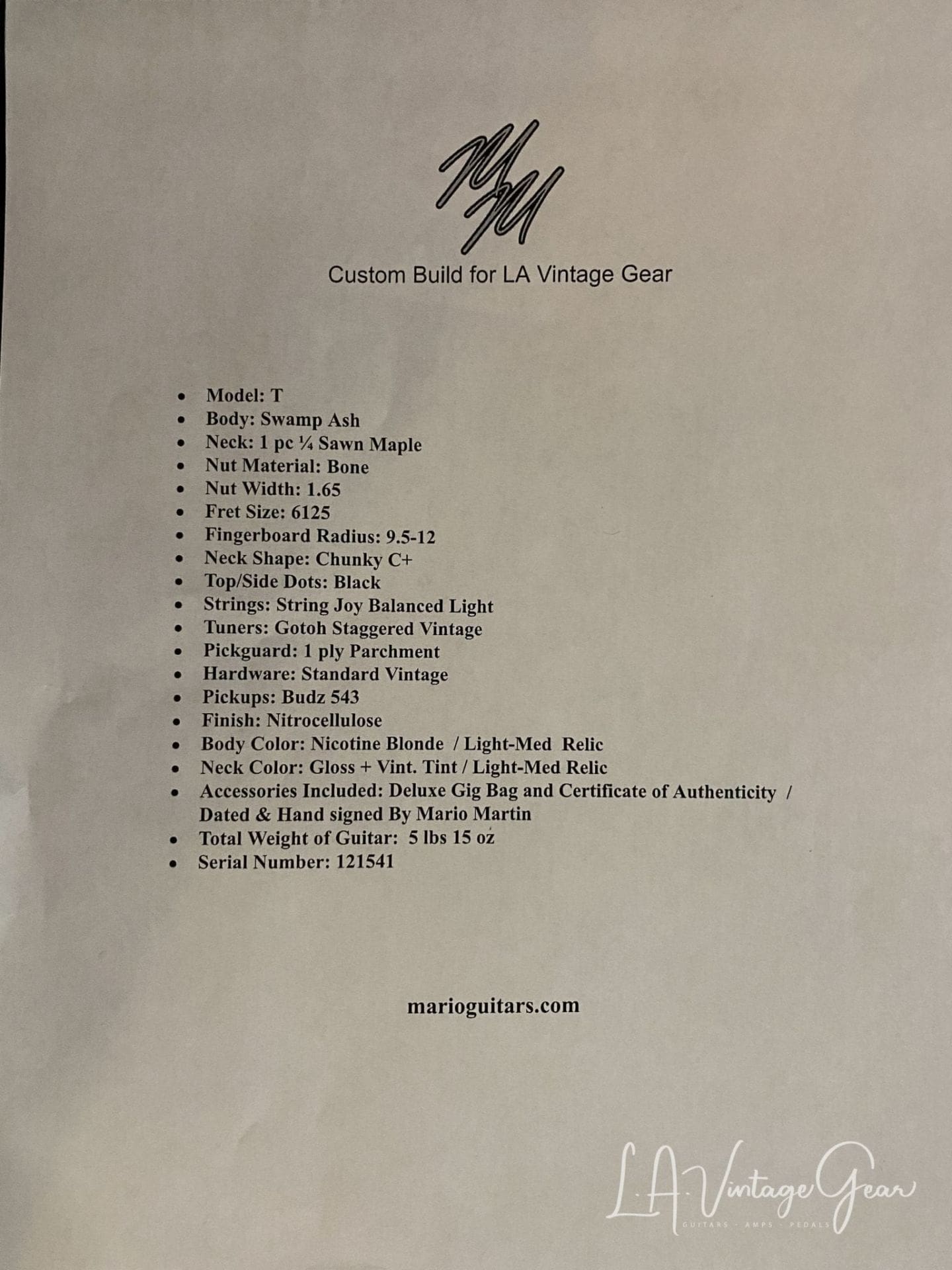 Mario Martin Whiteguard T-Style Electric Guitar - 5.15 pounds ! Our first of many Mario Guitars - Image 18