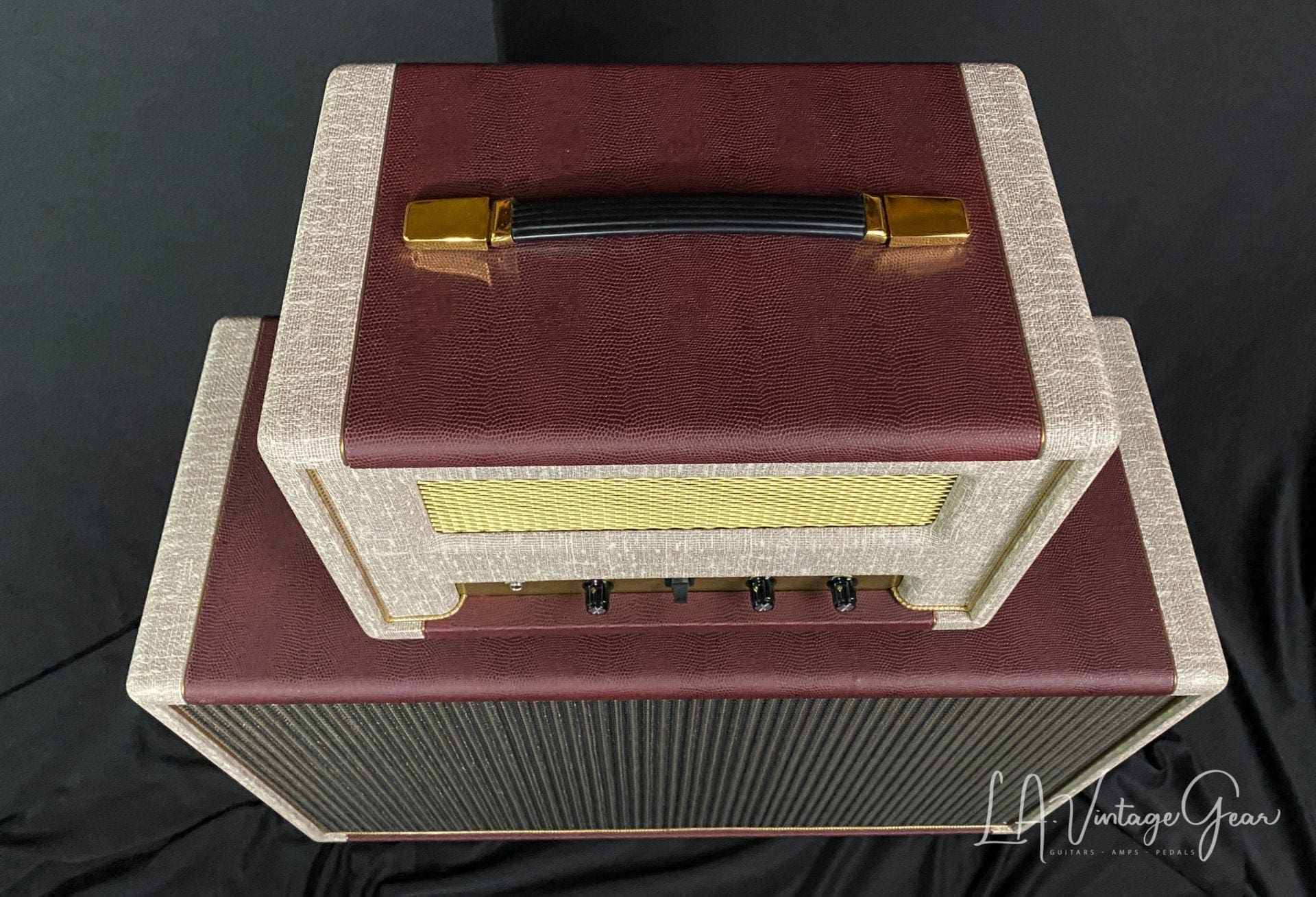 Kerry Wright Custom 2 x 12 Cab & Head with 6L6 Chassis - 'Burgundy Cream Stack' & Celestion Greenbacks - Image 9