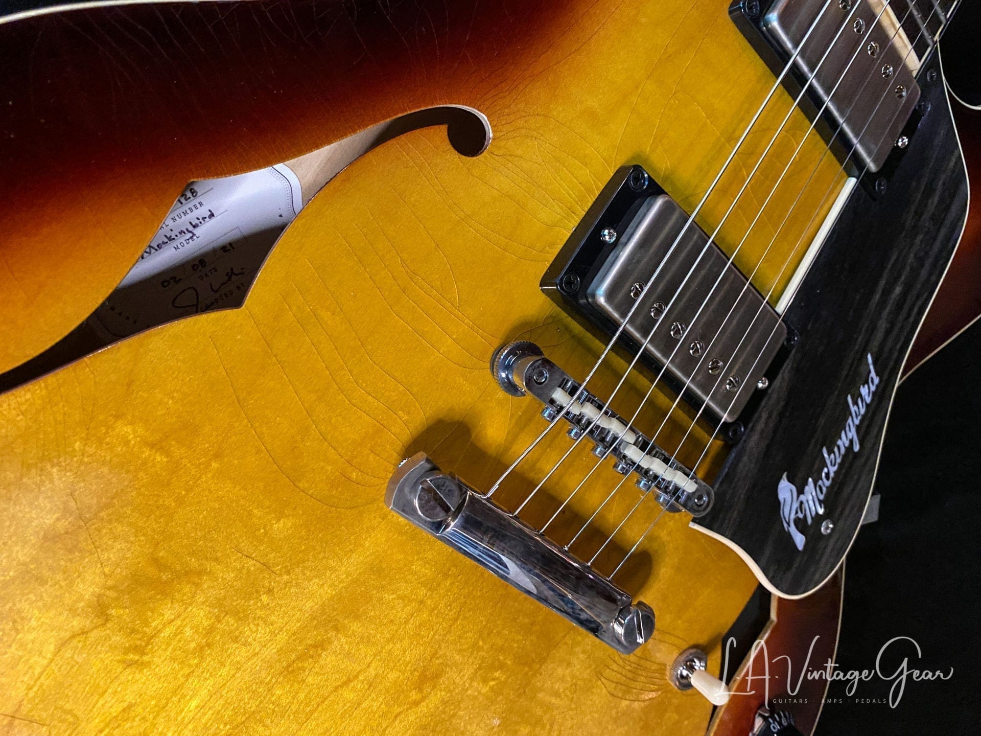 Josh Williams Mockingbird Electric Guitar -3 Tone Sunburst Finish with Small Block Inlays - JWGM128 - Image 9