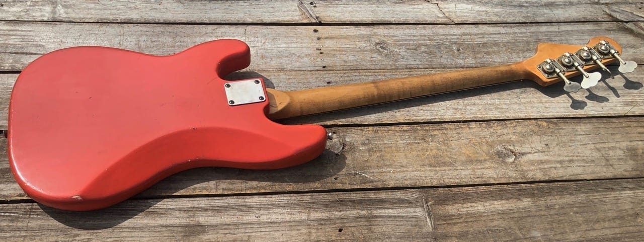 Danocaster P-Style Electric Bass in Faded Fiesta Red - Image 6