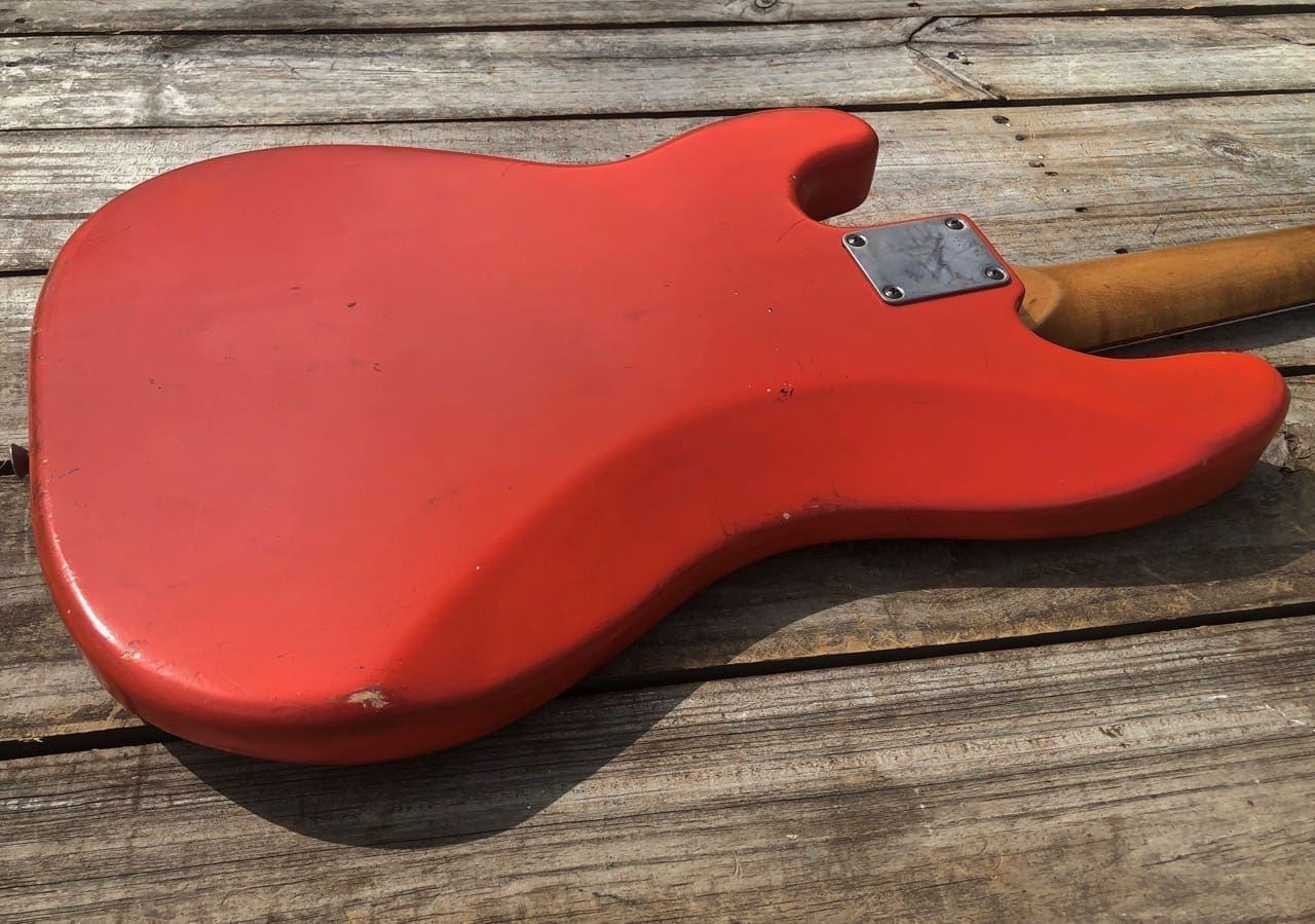 Danocaster P-Style Electric Bass in Faded Fiesta Red - Image 7