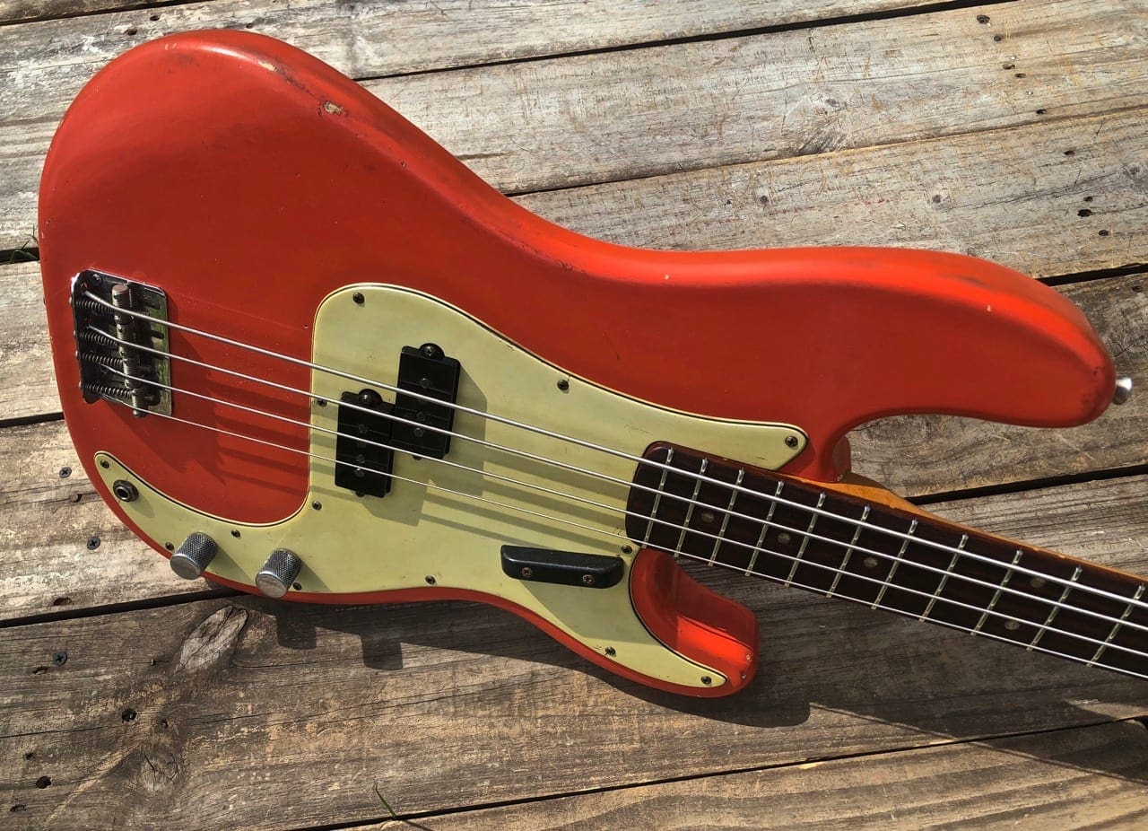 Danocaster P-Style Electric Bass in Faded Fiesta Red