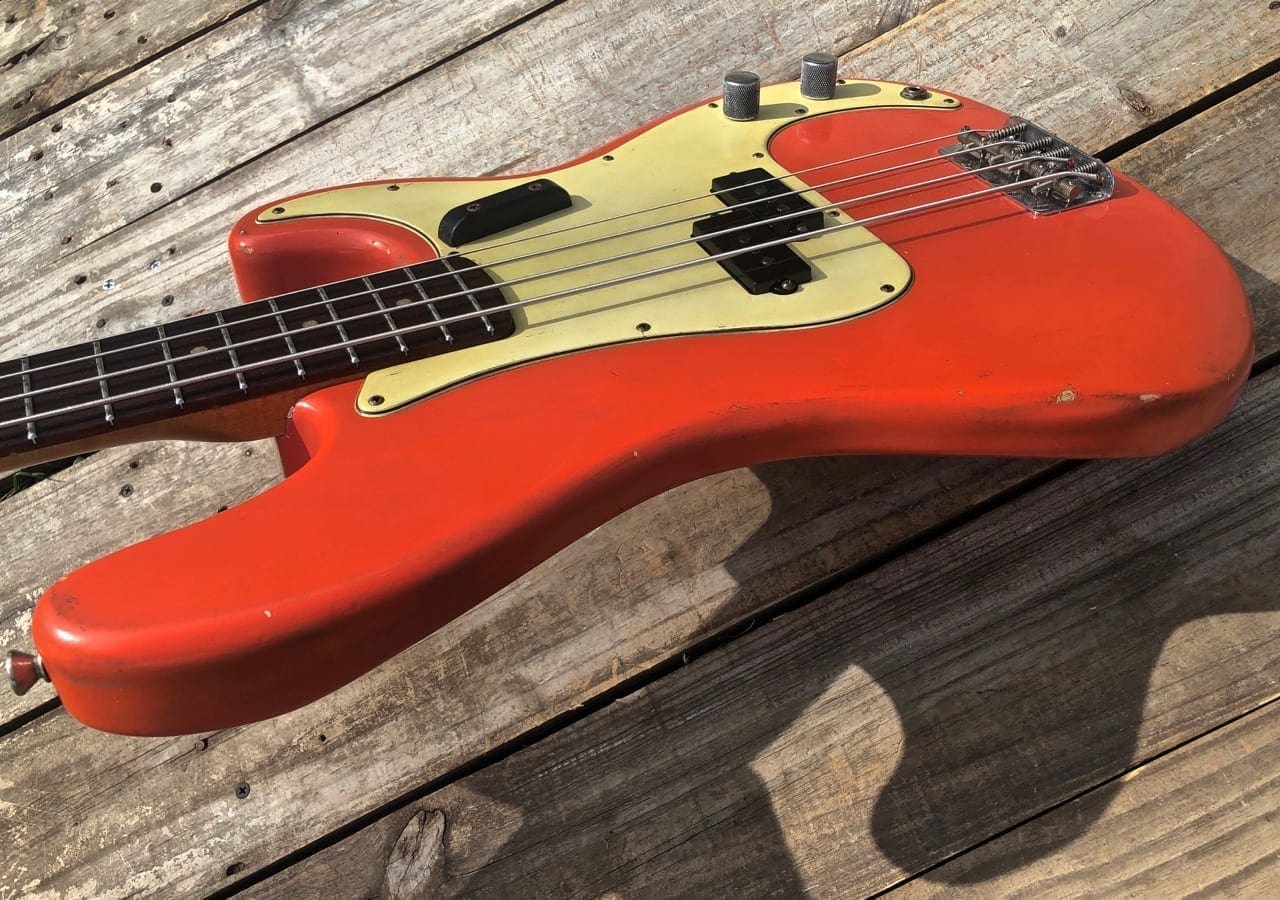Danocaster P-Style Electric Bass in Faded Fiesta Red - Image 2