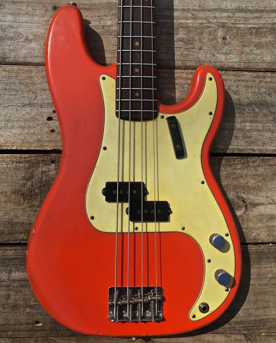 Danocaster P-Style Electric Bass in Faded Fiesta Red - Image 3