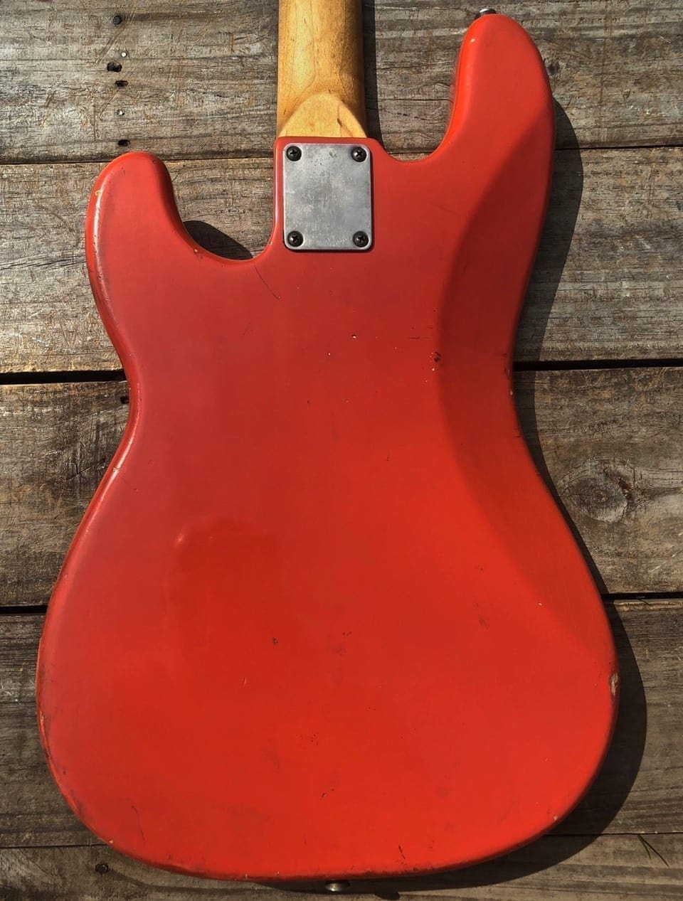 Danocaster P-Style Electric Bass in Faded Fiesta Red - Image 5