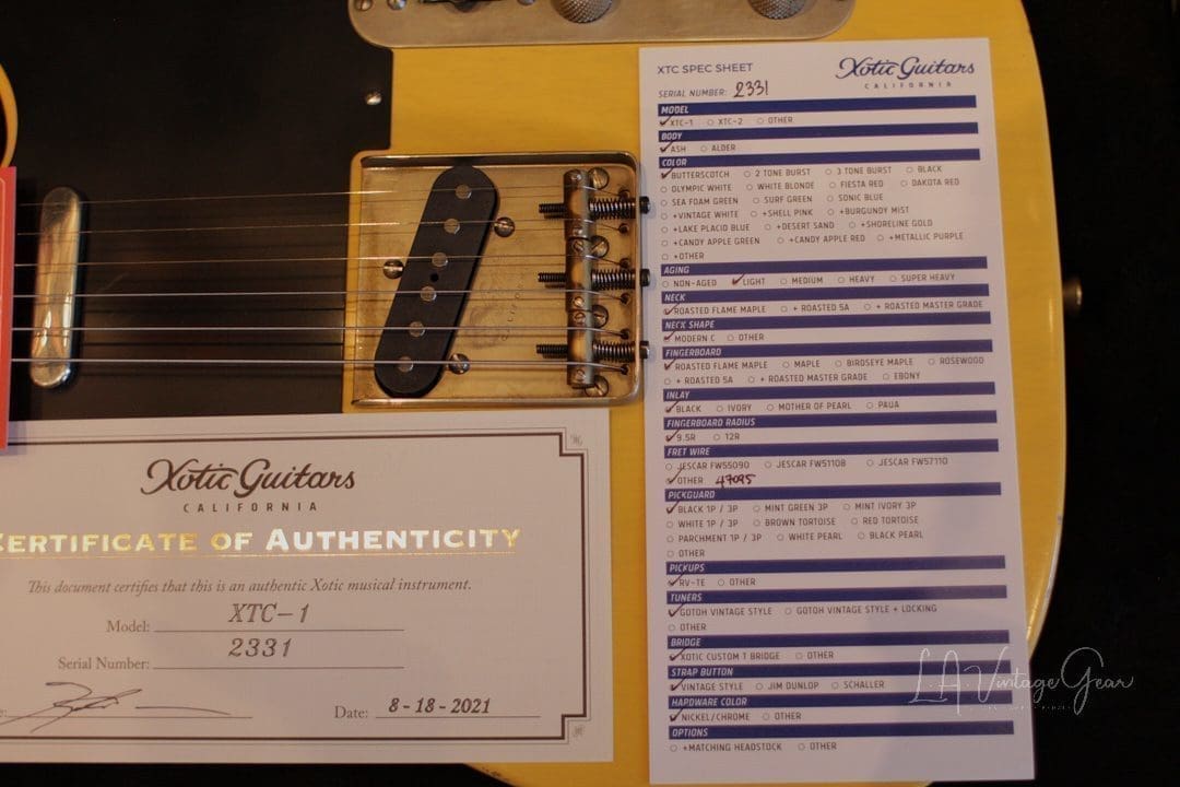 Xotic XTC-1 T-Style Lightly Relic'd Electric Guitar-Butterscotch Blackguard-Roasted Flame Maple Neck #2331 - Image 18