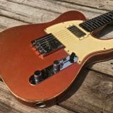 Danocaster Single Cut Double Bound T-Style Electric Guitar in Faded Candy Apple Red – With Foilbucker Neck Pickup!