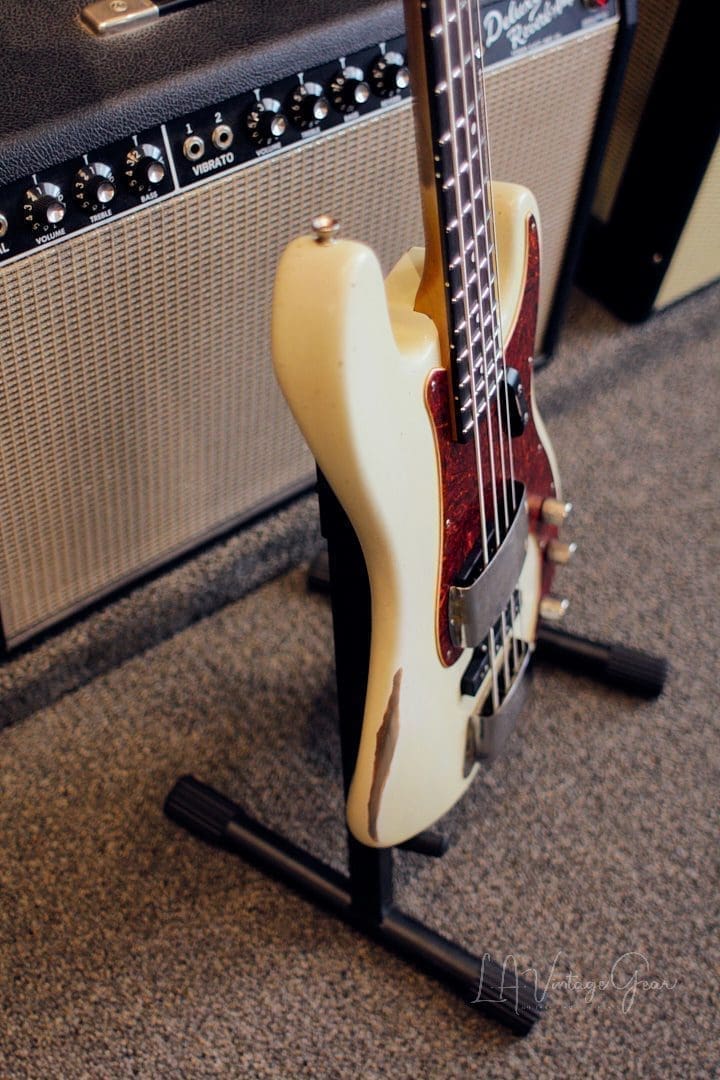 Shabat Panther Relic'd Electric Bass Guitar - Vintage White Finish & Alder Body - Image 9