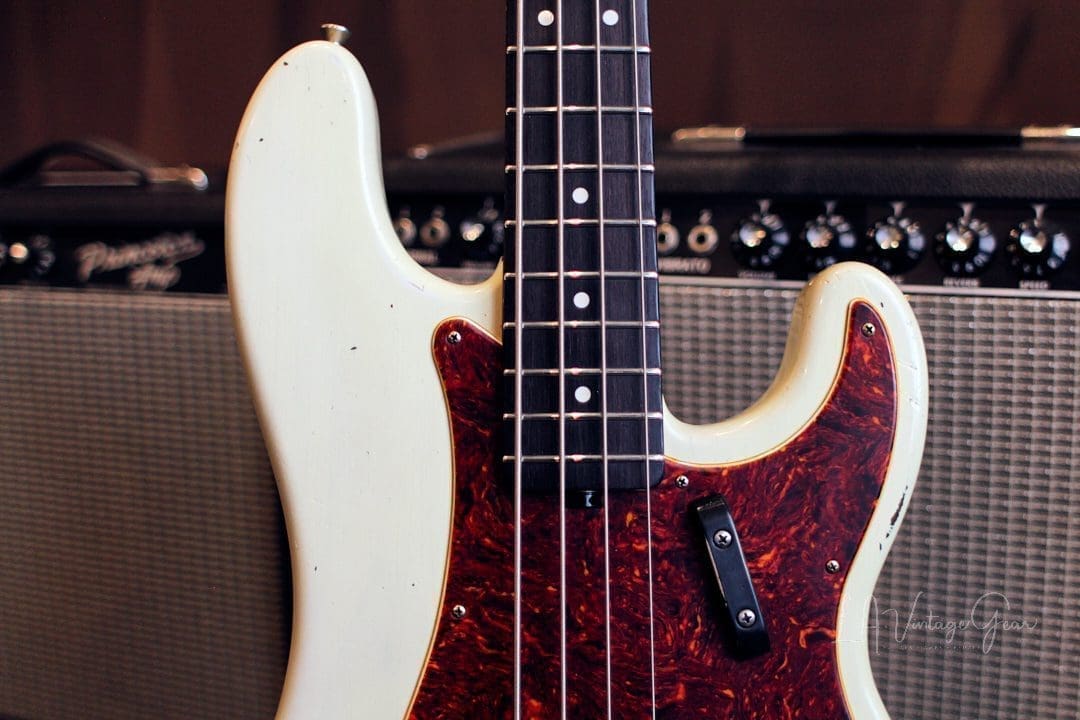 Shabat Panther Relic'd Electric Bass Guitar - Vintage White Finish & Alder Body - Image 3