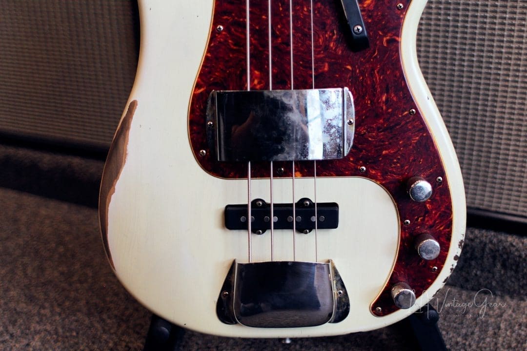 Shabat Panther Relic'd Electric Bass Guitar - Vintage White Finish & Alder Body - Image 4