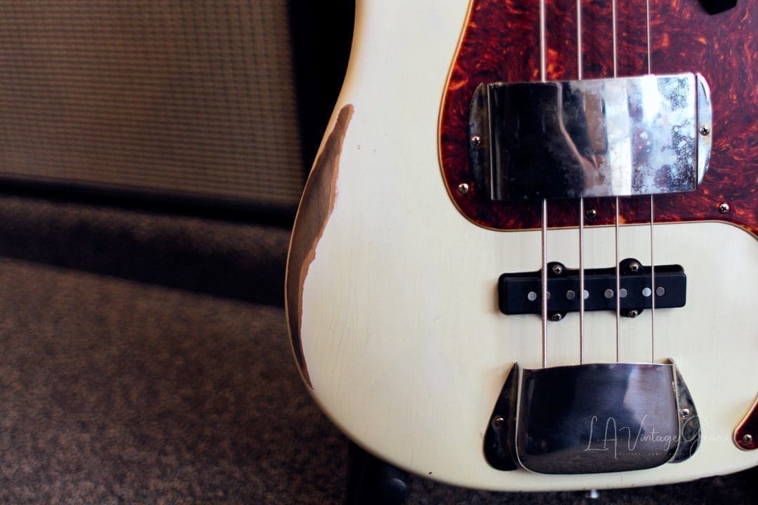 Shabat Panther Relic'd Electric Bass Guitar - Vintage White Finish & Alder Body - Image 8