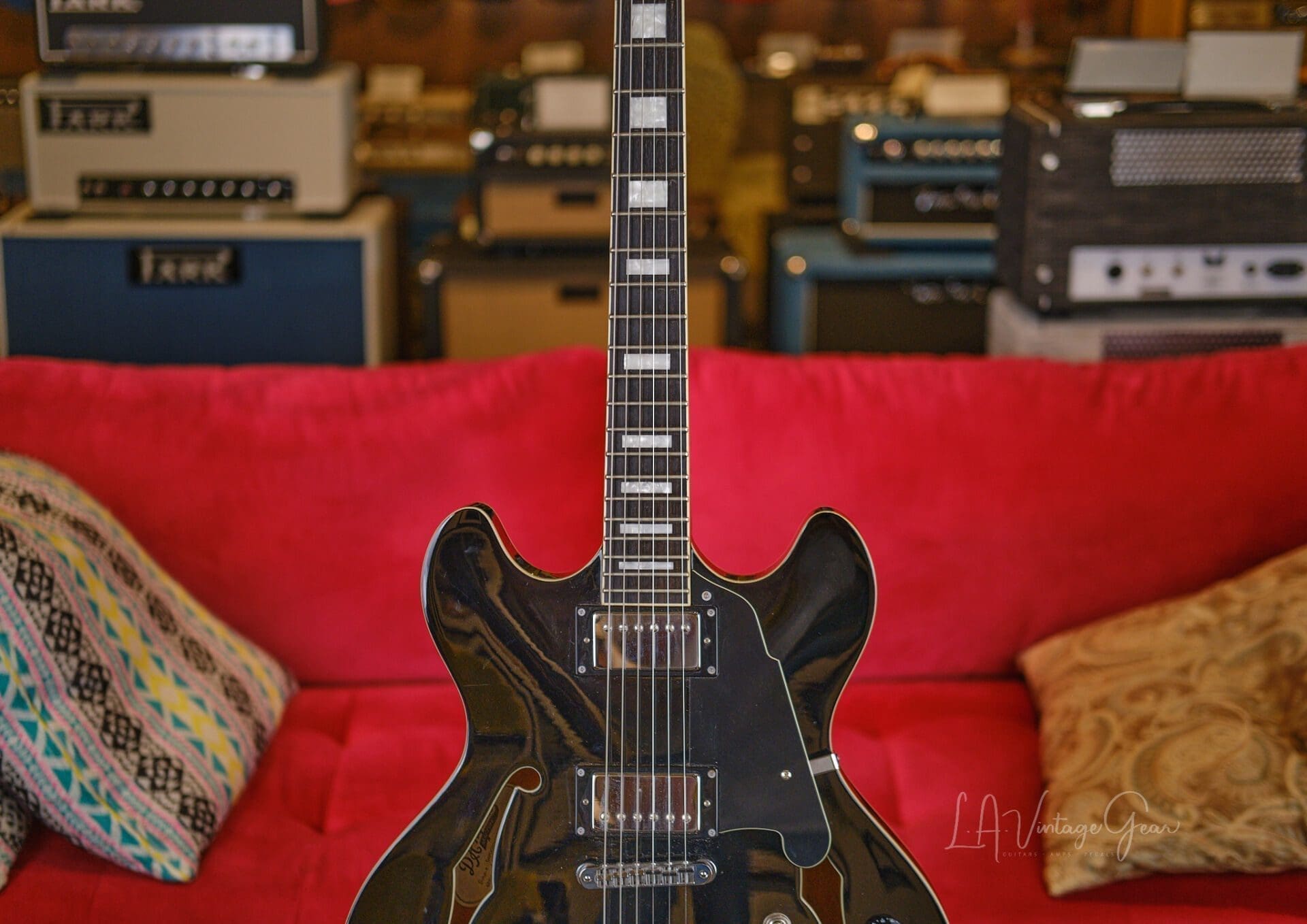 D'Angelico Premier DC Semi-Hollow Electric Guitar With Stairstep Tailpiece - Black - Image 2