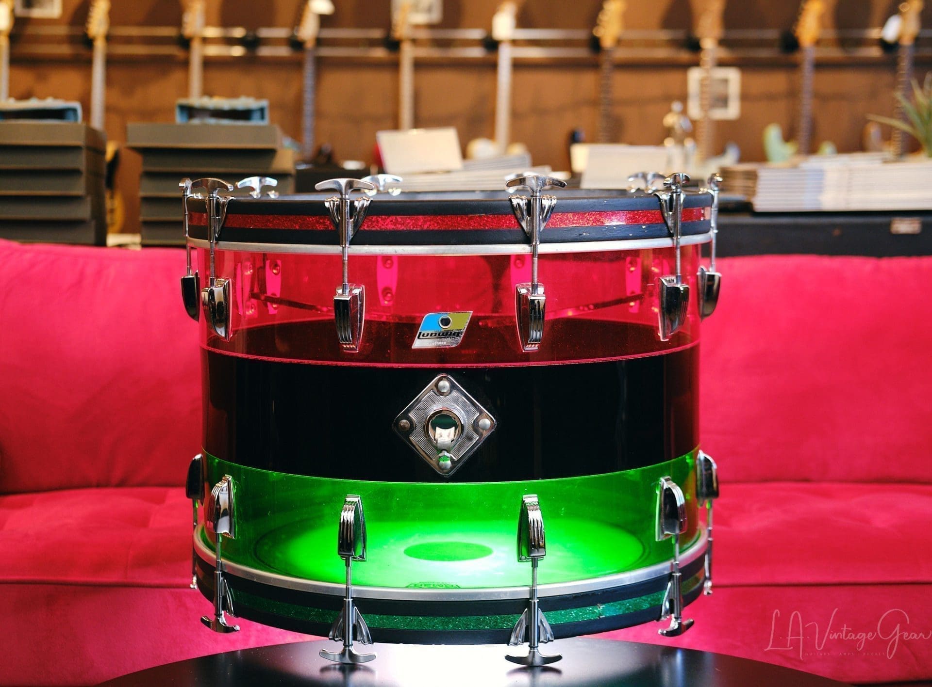 1970's Ludwig Vistalite Tri-Band Green, Black, and Red Drum Kit 22/12/13/16 - Think The Wailers ! - Image 4
