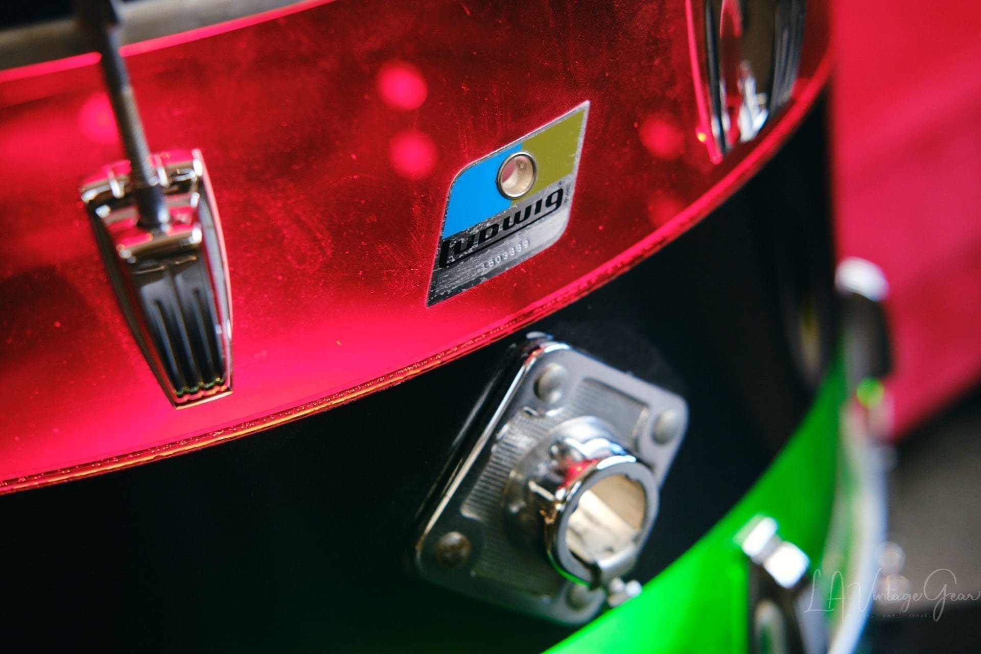 1970's Ludwig Vistalite Tri-Band Green, Black, and Red Drum Kit 22/12/13/16 - Think The Wailers ! - Image 3