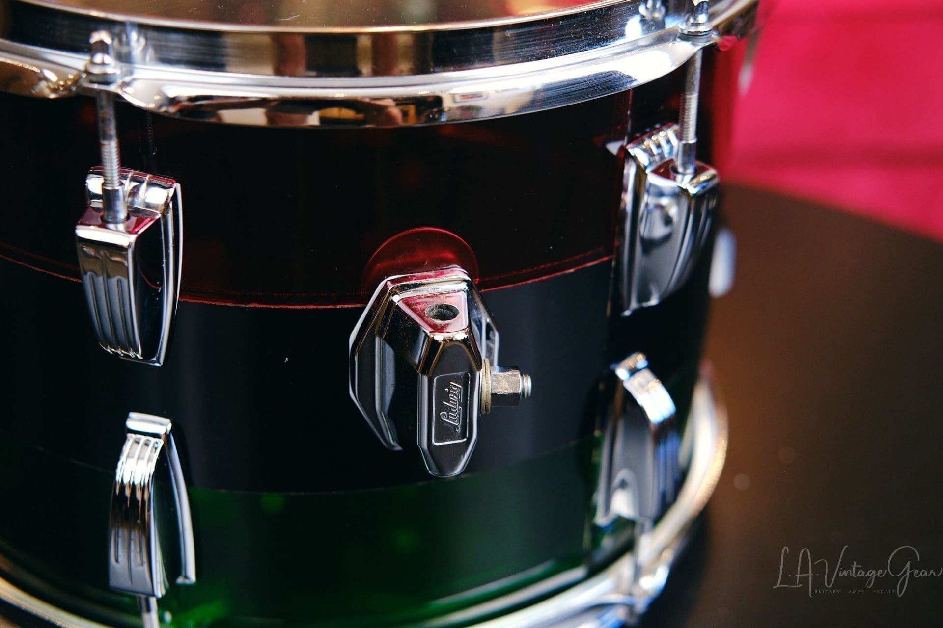 1970's Ludwig Vistalite Tri-Band Green, Black, and Red Drum Kit 22/12/13/16 - Think The Wailers ! - Image 11