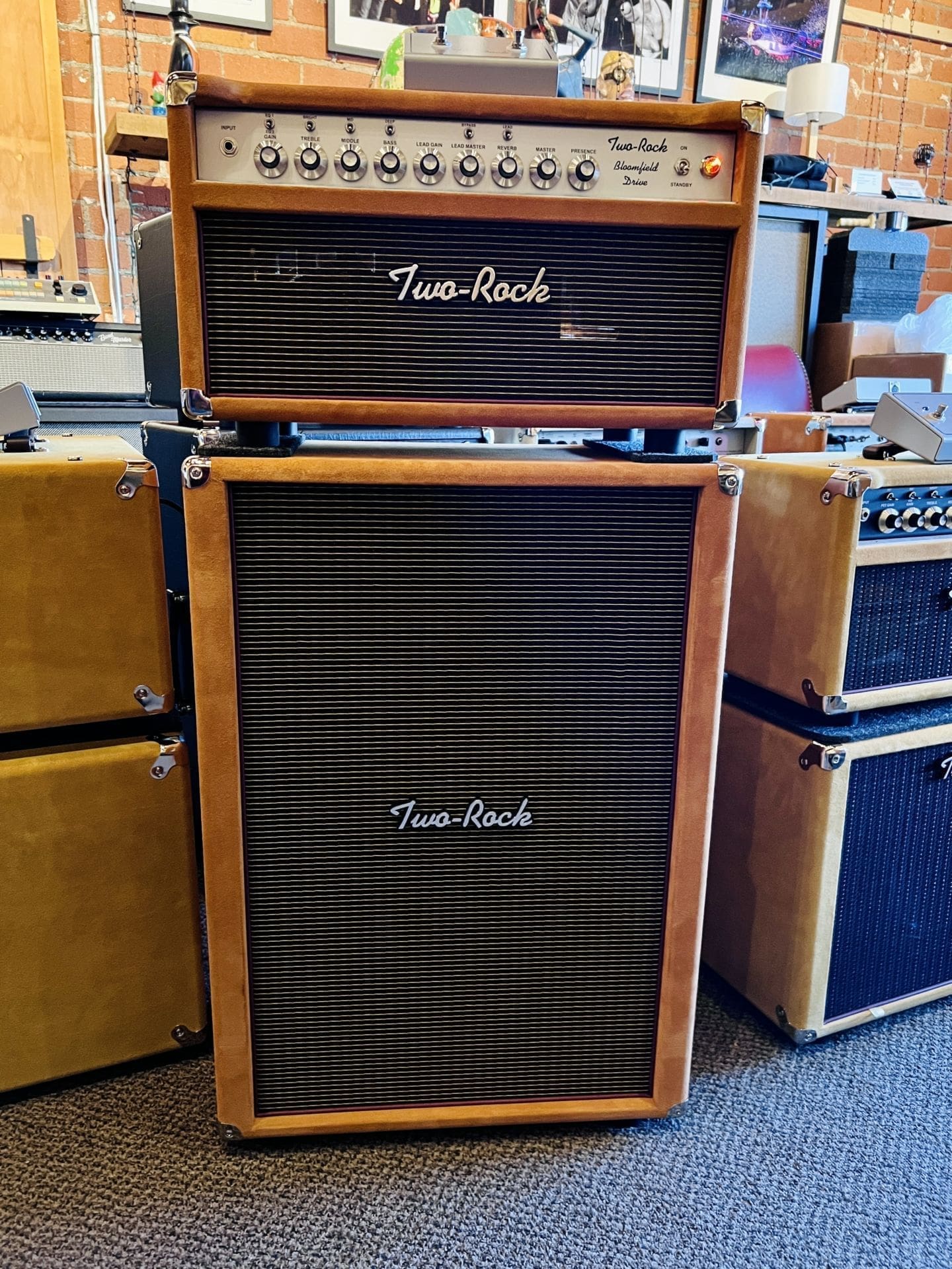 Two Rock Bloomfield Drive 100W Head and 2x12 Open Back Cab - Golden Brown Suede - Brand New!