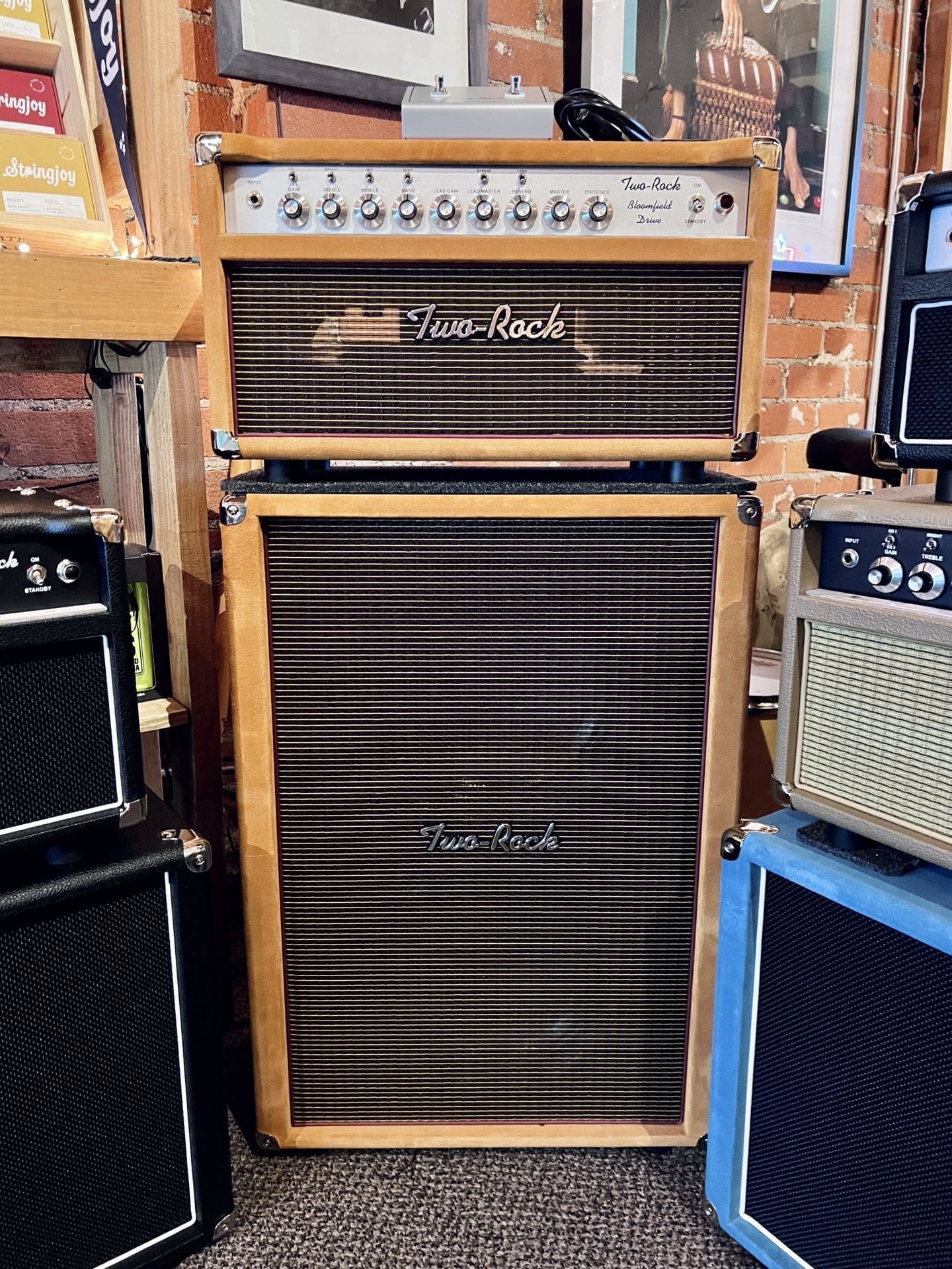 Two Rock Bloomfield Drive 100W Head and 2x12 Open Back Cab - Golden Brown Suede - Brand New! - Image 2