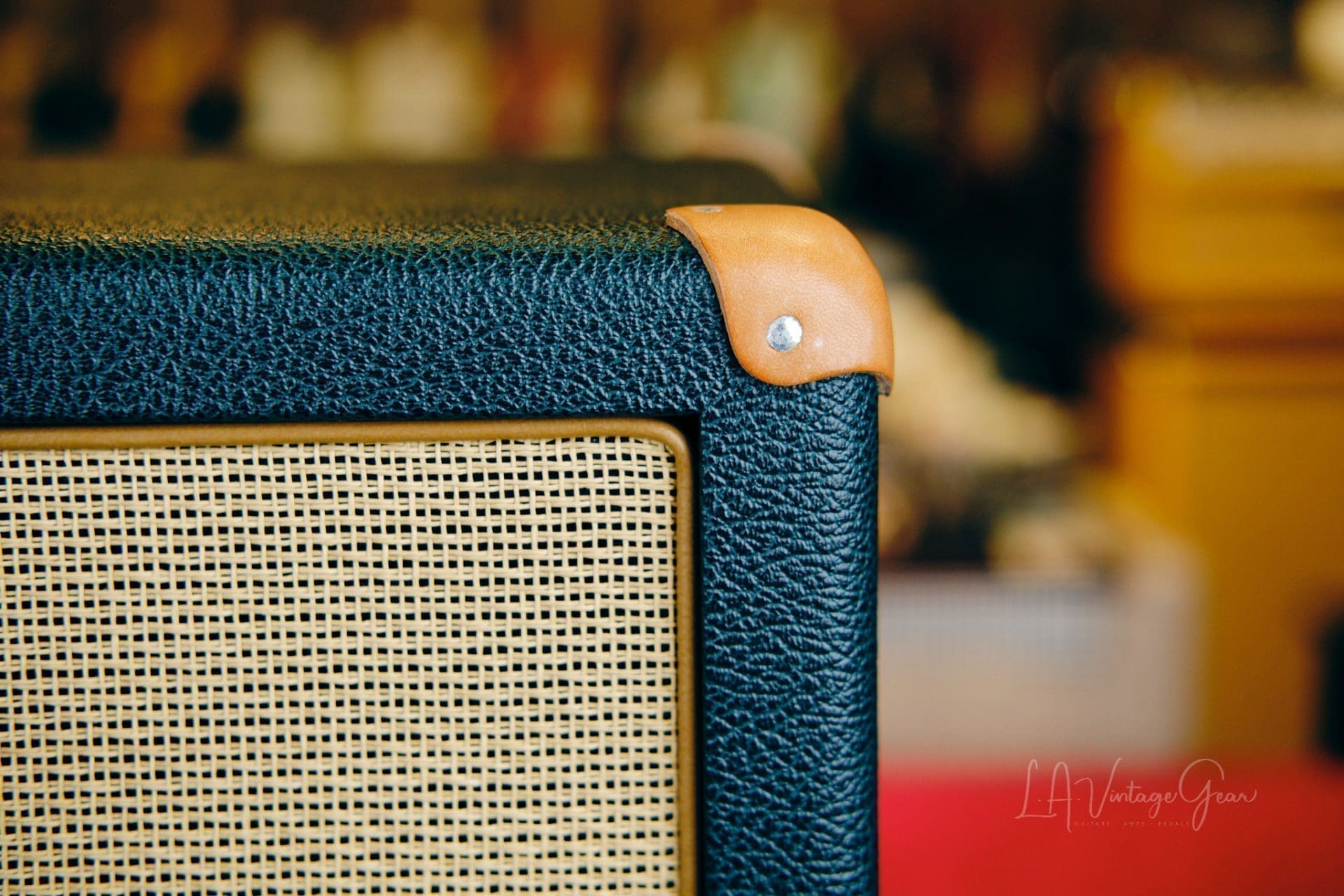 Mesa Boogie 2x12 Guitar Speaker Cabinet-Emerald Green & Tan Grill with Leather Corners, Celestion Vintage 30 Speakers - Image 3