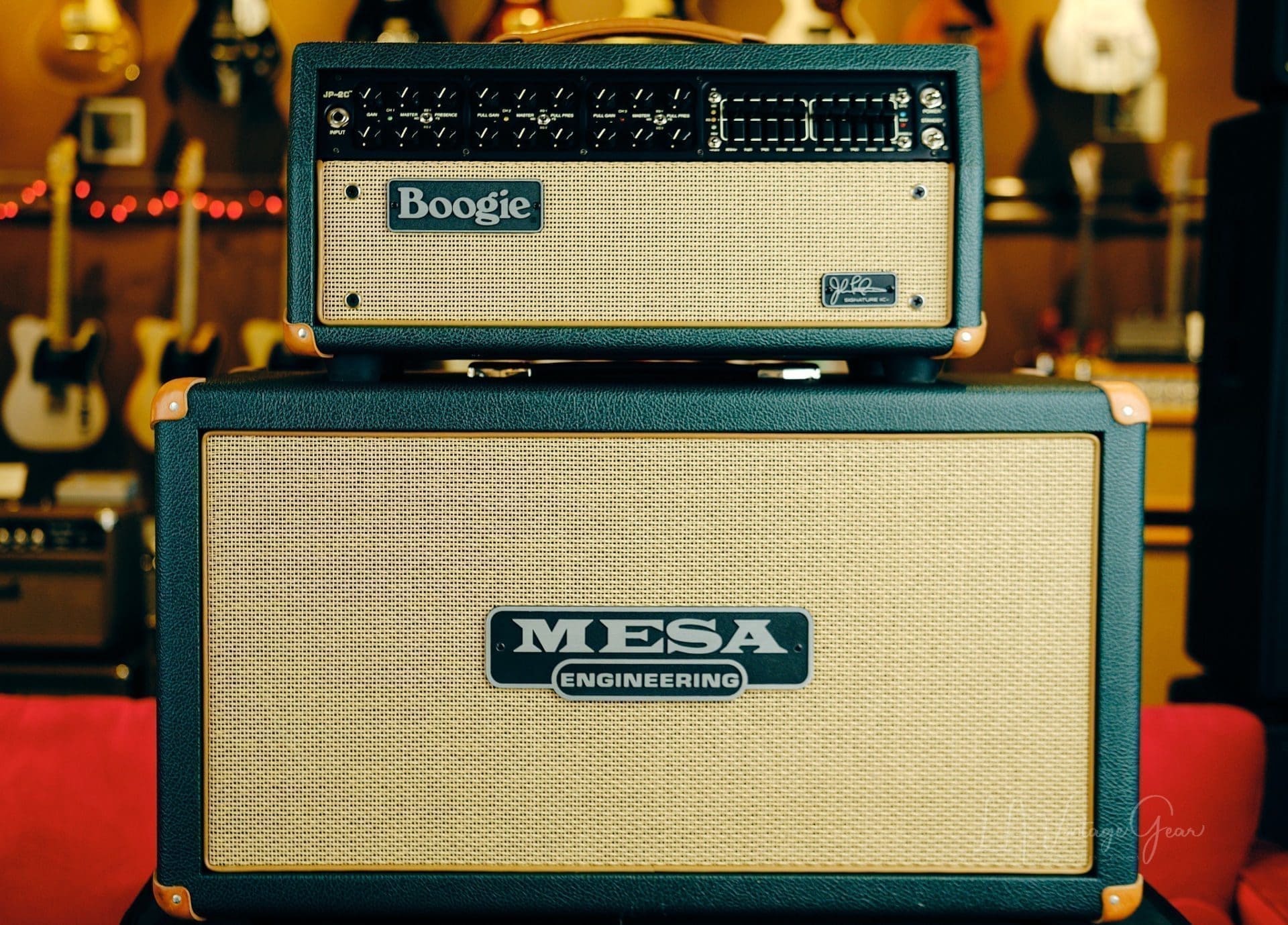 Mesa Boogie 2x12 Guitar Speaker Cabinet-Emerald Green & Tan Grill with Leather Corners, Celestion Vintage 30 Speakers - Image 10