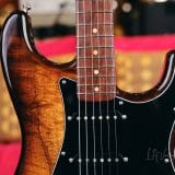 Rutters ‘Koacaster’ Custom S-Style Electric Guitar – Koa Top, Brazilian Rosewood Fingerboard & Budz Pickups!