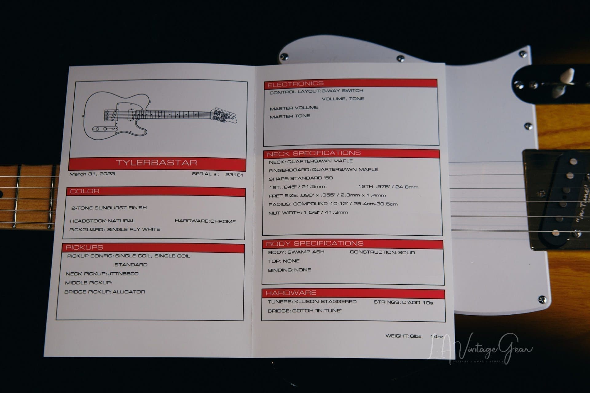 James Tyler "TYLERBASTAR" T-Style Electric Guitar - 2 Tone Sunburst! Just In & Brand New! - Image 20