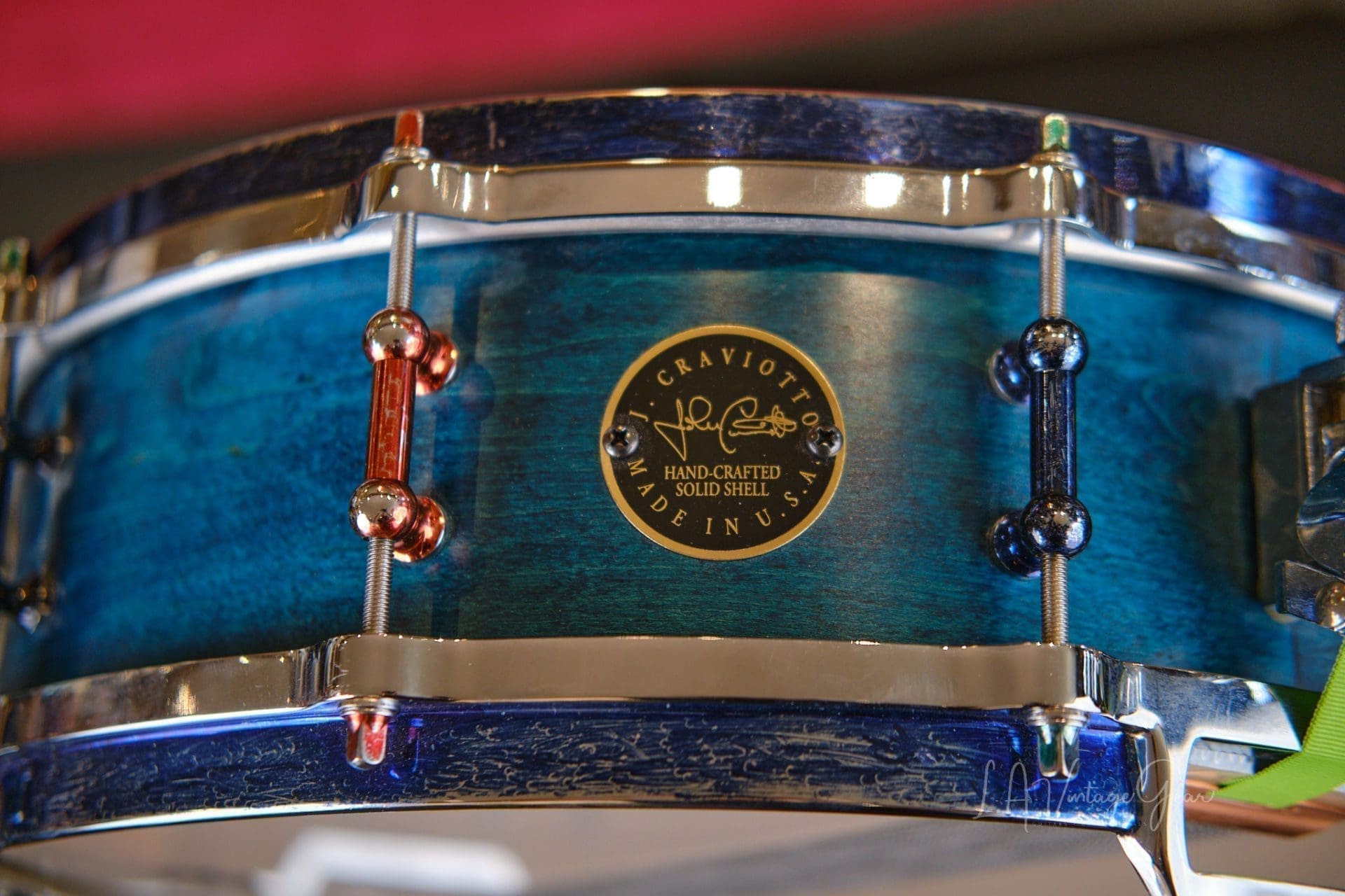 Craviotto DW Wood Snare in Blue 3.5"x14" - Owned by Abe Laboriel Jr! - Image 5