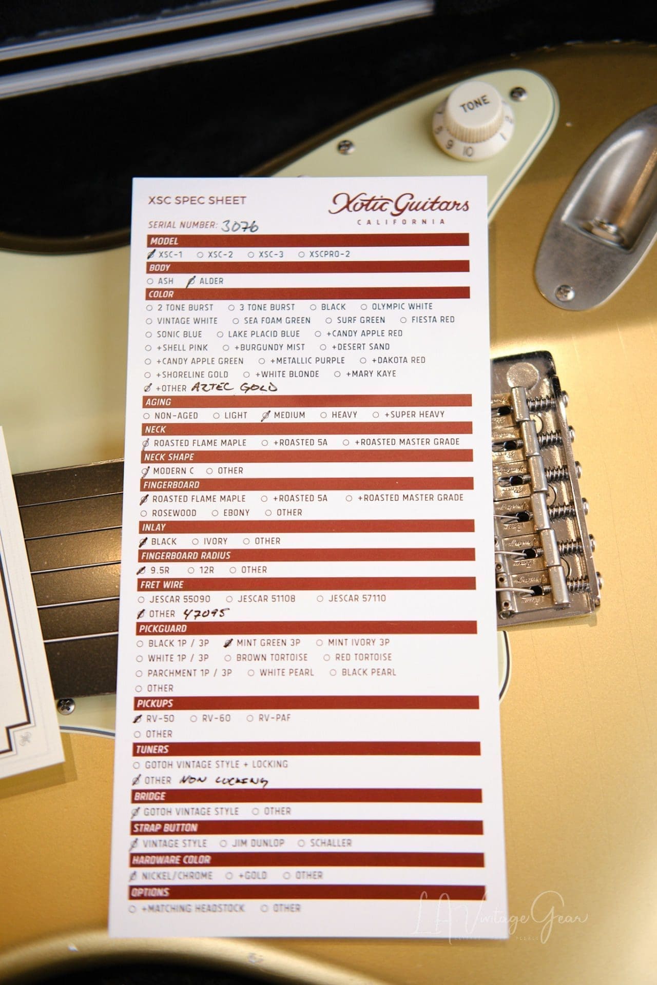 Xotic XSC1 S-Style Relic'd Electric Guitar - Aztec Gold #3076- New Build! - Image 12