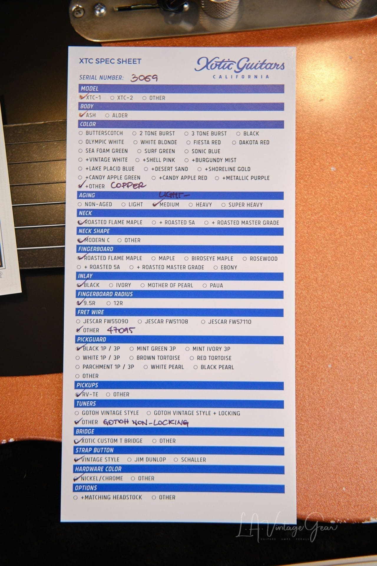 Xotic XTC-1 T-Style Electic Guitar - Medium Relic'd in a Copper Finish - New Build (#3069)! - Image 10