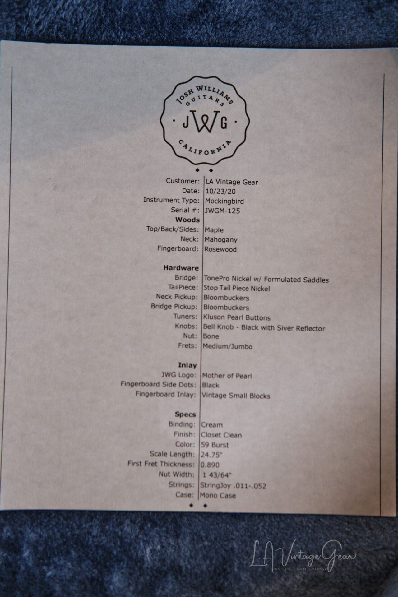 Josh Williams ‘Mockingbird’ JWGM-125 Semi-Hollowbody Electric Guitar- With Ron Ellis Pickups! - Image 8