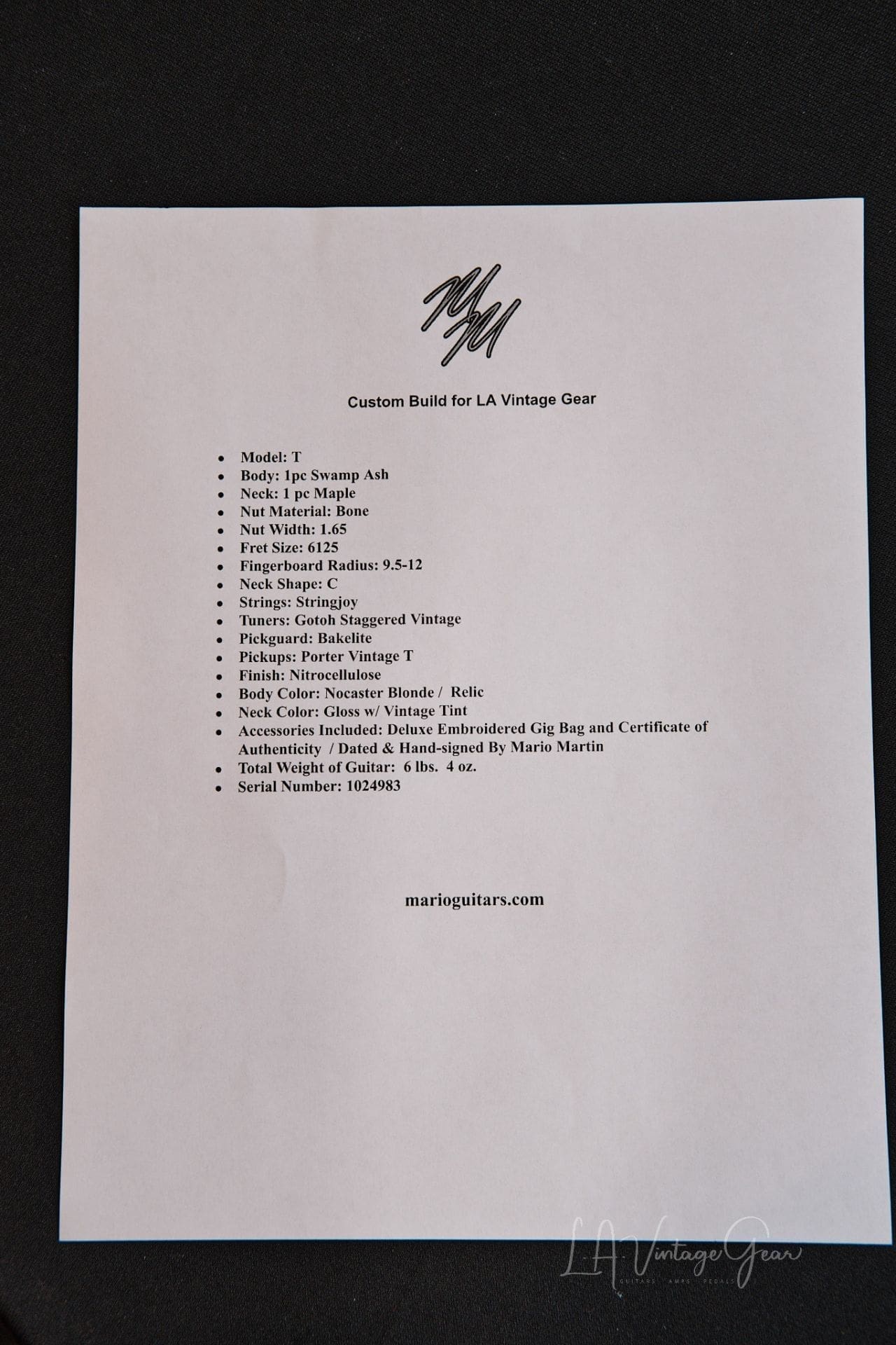 Mario Martin "Model T" Electric Guitar - Relic'd Nocaster Blonde & Porter Pickups! - Image 10