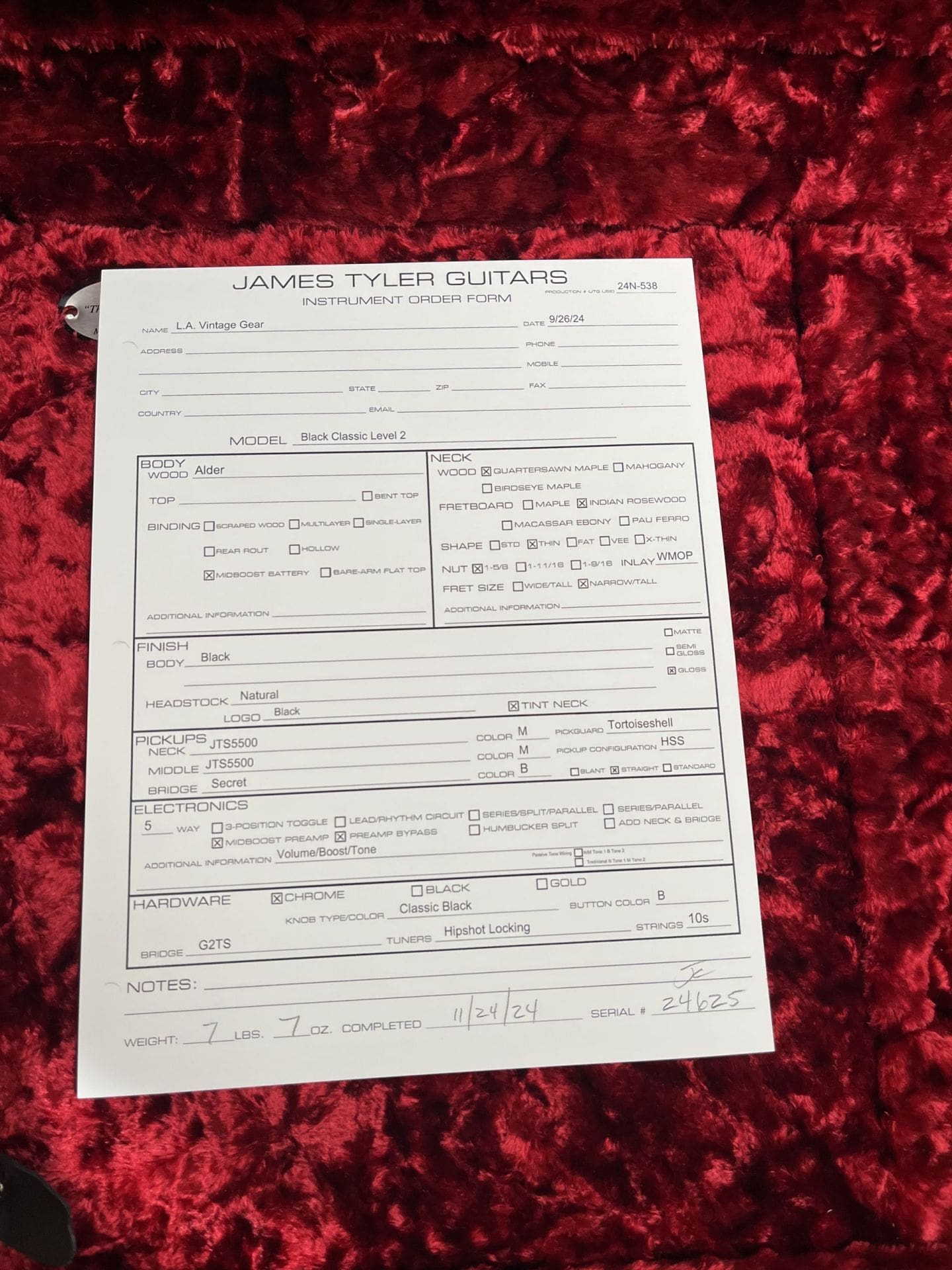 James Tyler Black Classic Level 2 Electric Guitar - Brand New! - Image 2