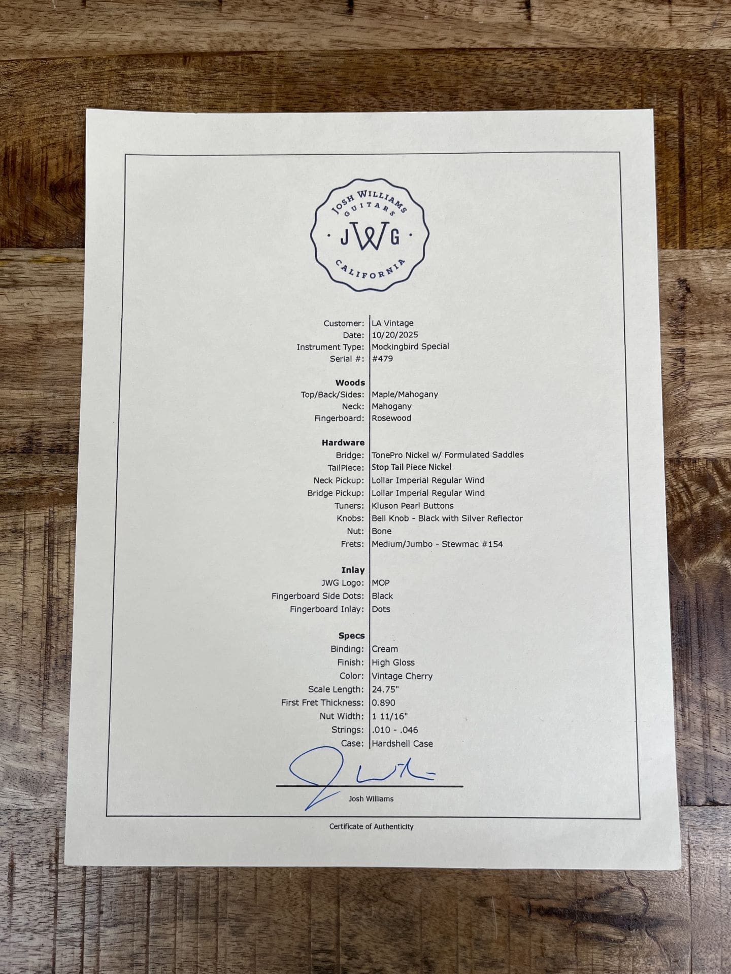 Josh Williams Guitars Mockingbird Special #479 - In A Cherry Finish! - Image 10