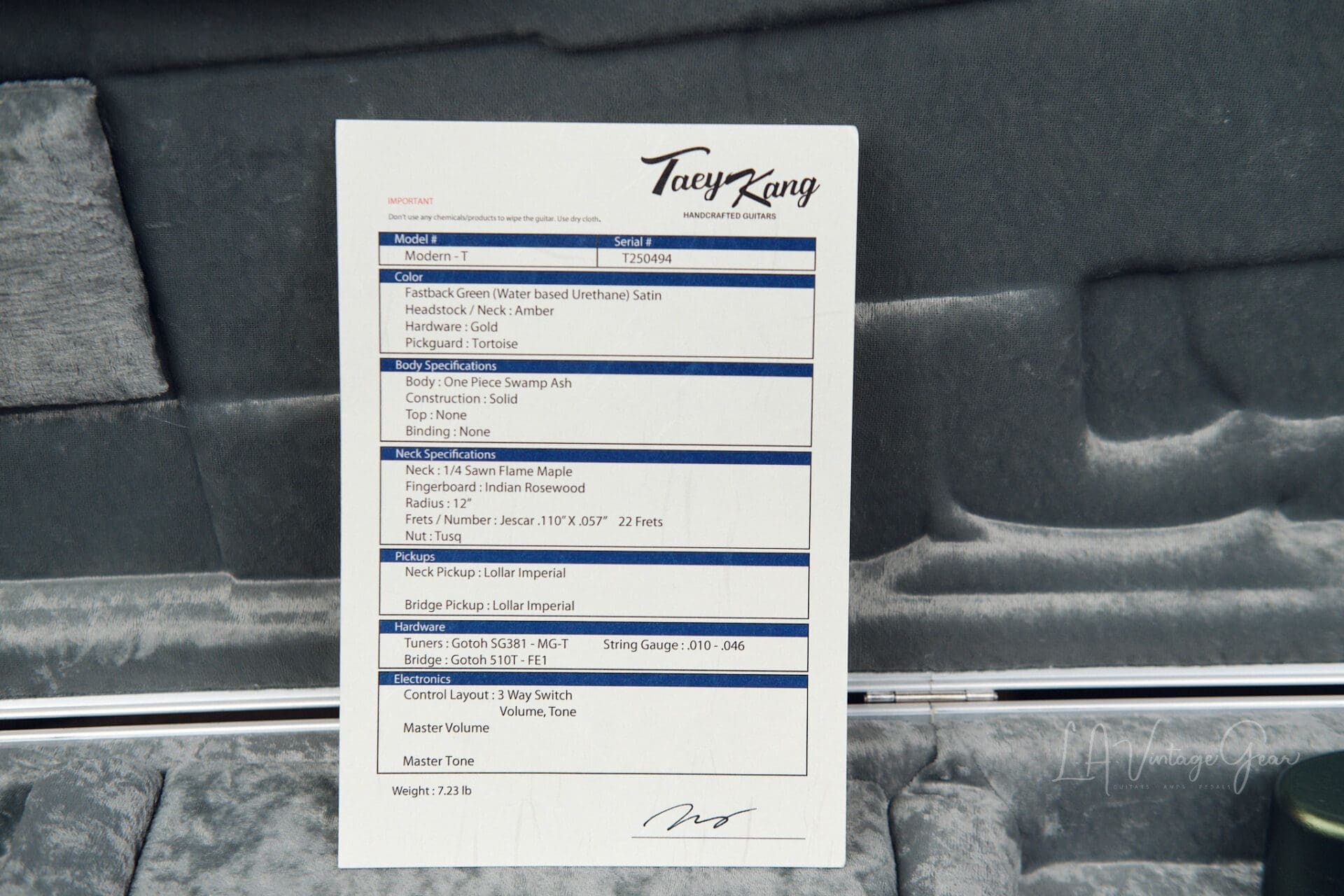 Taey Kang Modern T - Fastback Green With Lollar Imperial Pickups! - Image 10