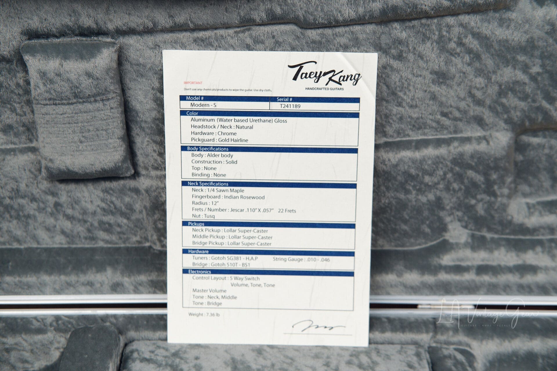 Taey Kang Modern S - Aluminum Finish with Lollar Super-Caster Pickups! - Image 8